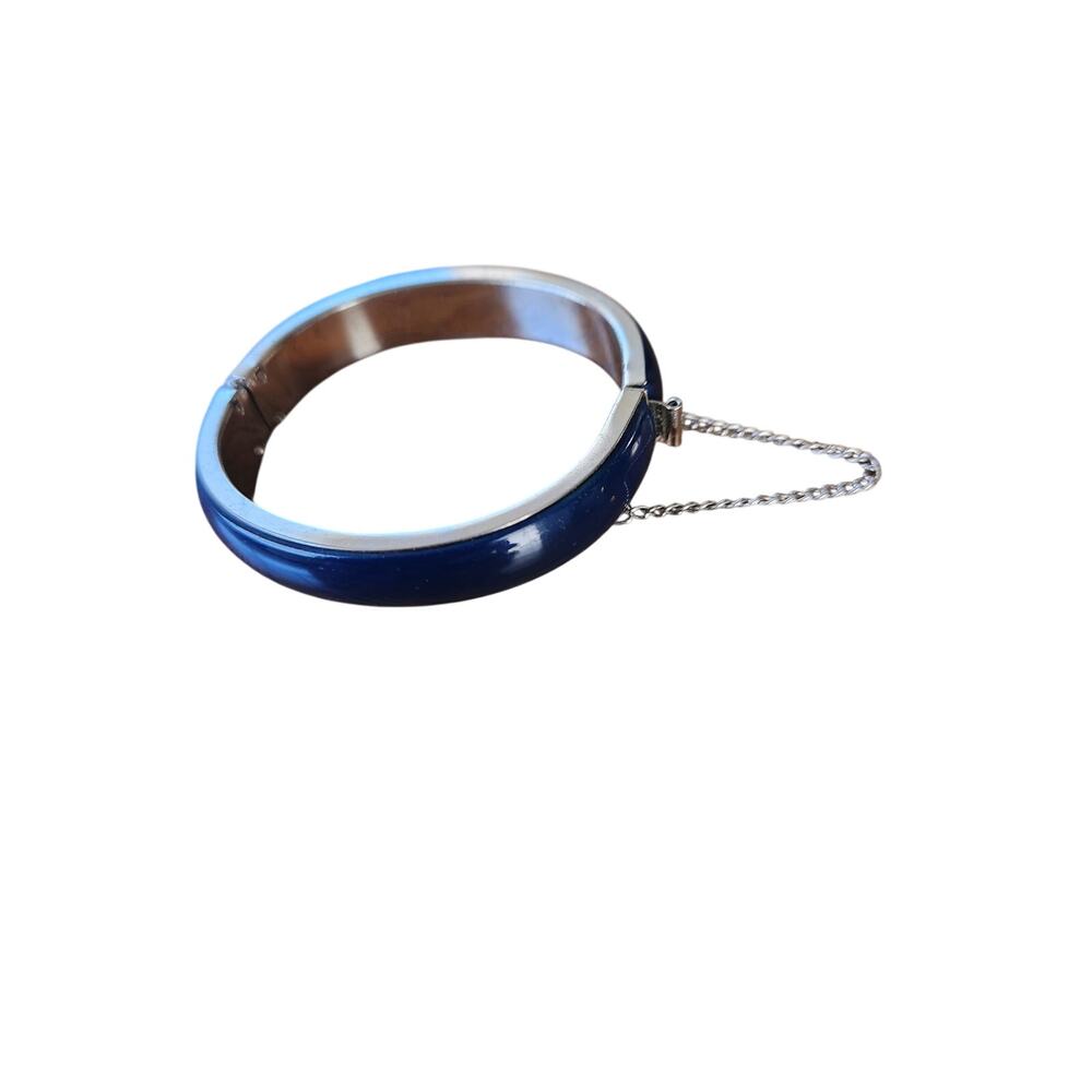 Mid Century Blue Enamel Clamper Bracelet Safety Chain
